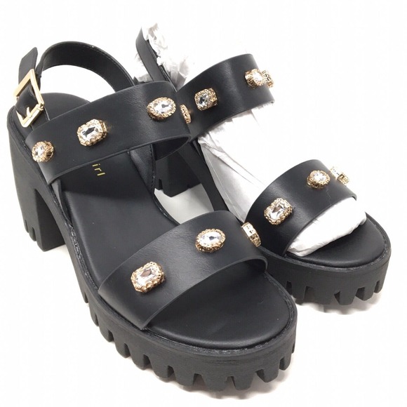 Madden Girl Storrm Women's Size 8.5 Black Jewel Lug Block Heel Platform Sandals - Picture 2 of 7